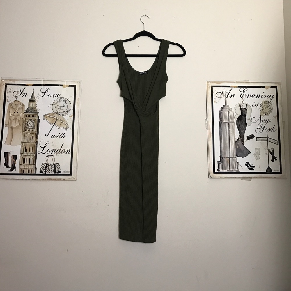 Sage Green Cut Out Cocktail Slink Dress