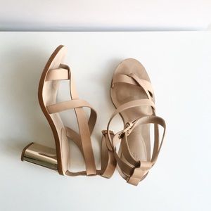 Zara Nude Strappy Sandals with Metallic Heel
