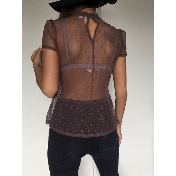 NWT Frenchi Mauve Lace High Neck Victorian Peplum - Picture 2 of 4
