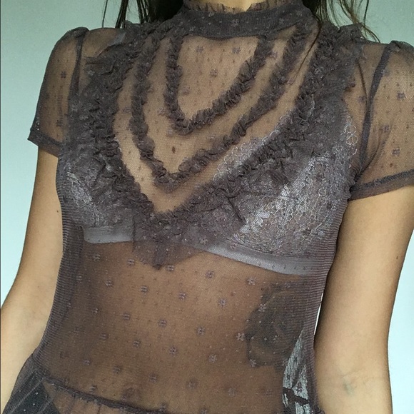 NWT Frenchi Mauve Lace High Neck Victorian Peplum - Picture 4 of 4