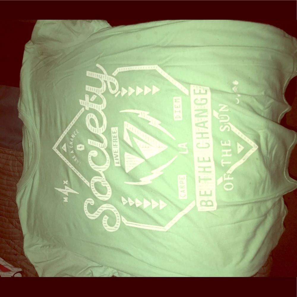 Teal colored society t shirt.