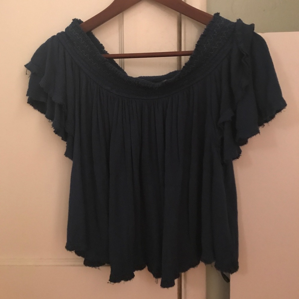 Blue free people off the shoulder top