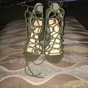 Olive green chunky heels