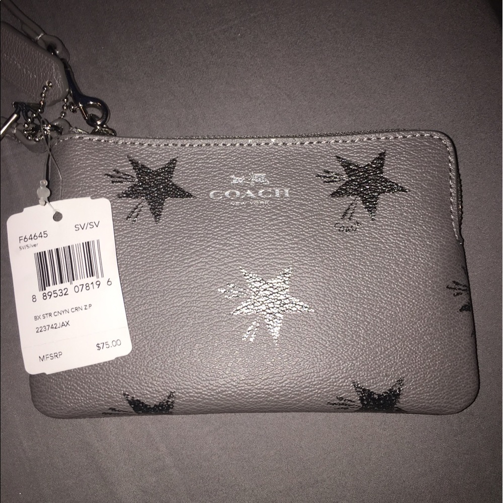 Grey Leather Coach Wristlet