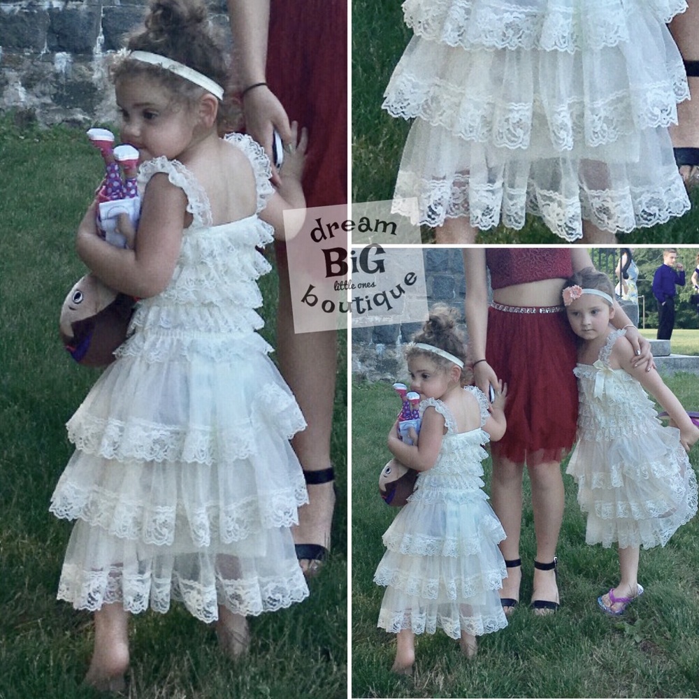 Girls lace Ivory dress ruffles layered photo 2T 6X