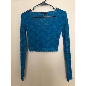 Blue lace long sleeve crop top!