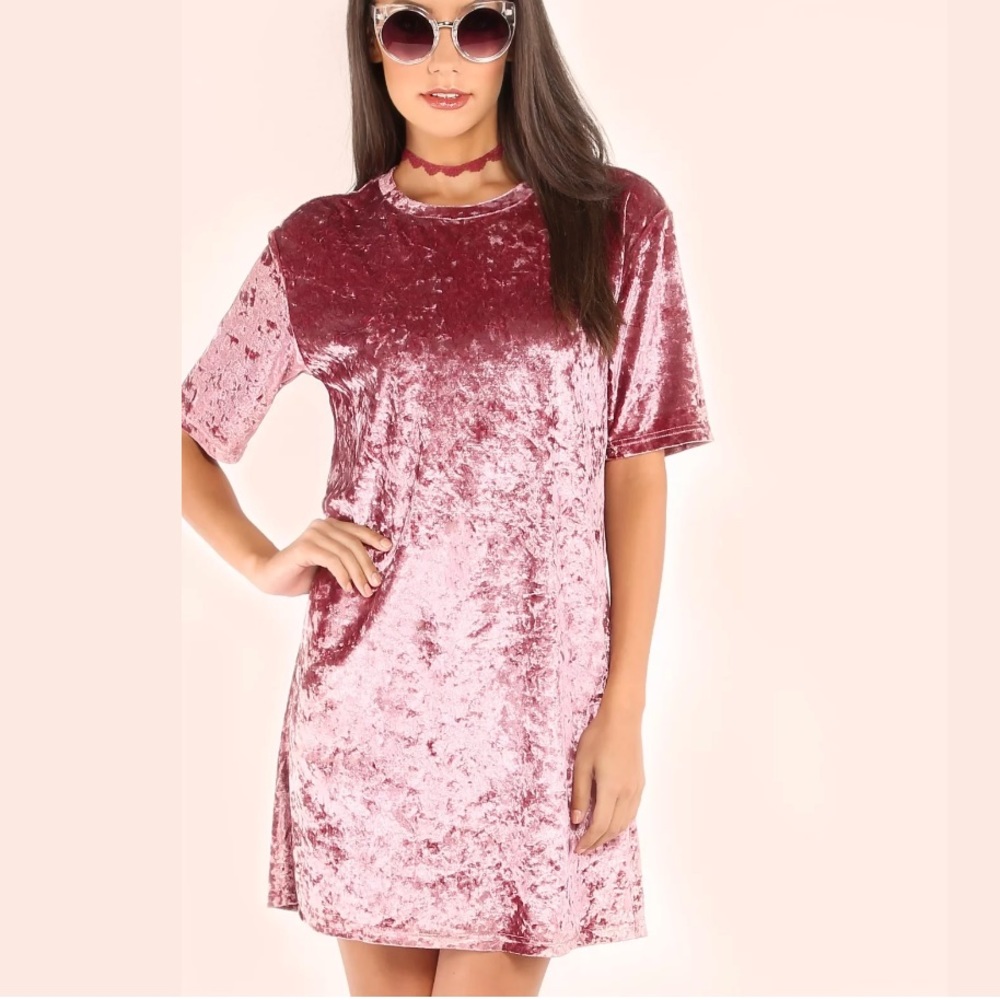 Pink Velvet T-Shirt Dress Size Small - Picture 1 of 5