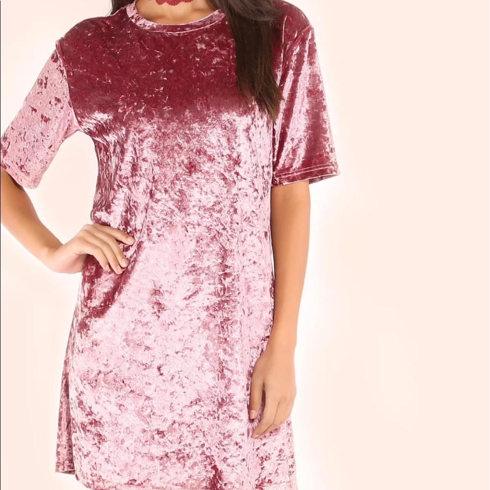 Pink Velvet T-Shirt Dress Size Small - Picture 2 of 5