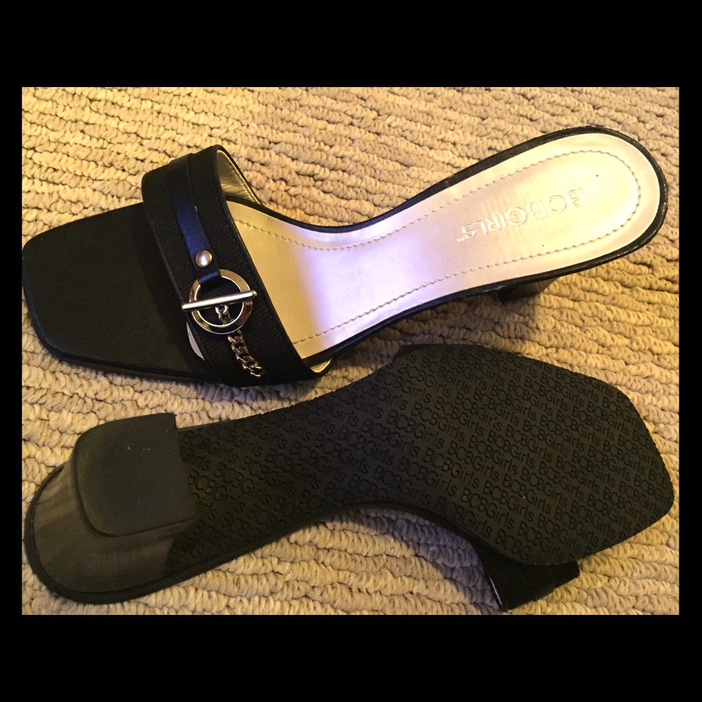 BCBGirls black slides with silver accent