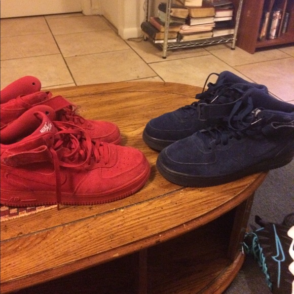 Red &a blue Nike Air Force ones