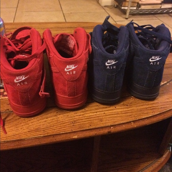 Red &a blue Nike Air Force ones