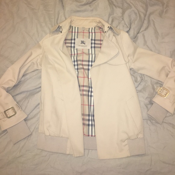 Burberry Jackets & Blazers - Burberry Cream Cotton Trench Bomber Jacket
