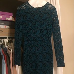 Turquoise and black lace dress