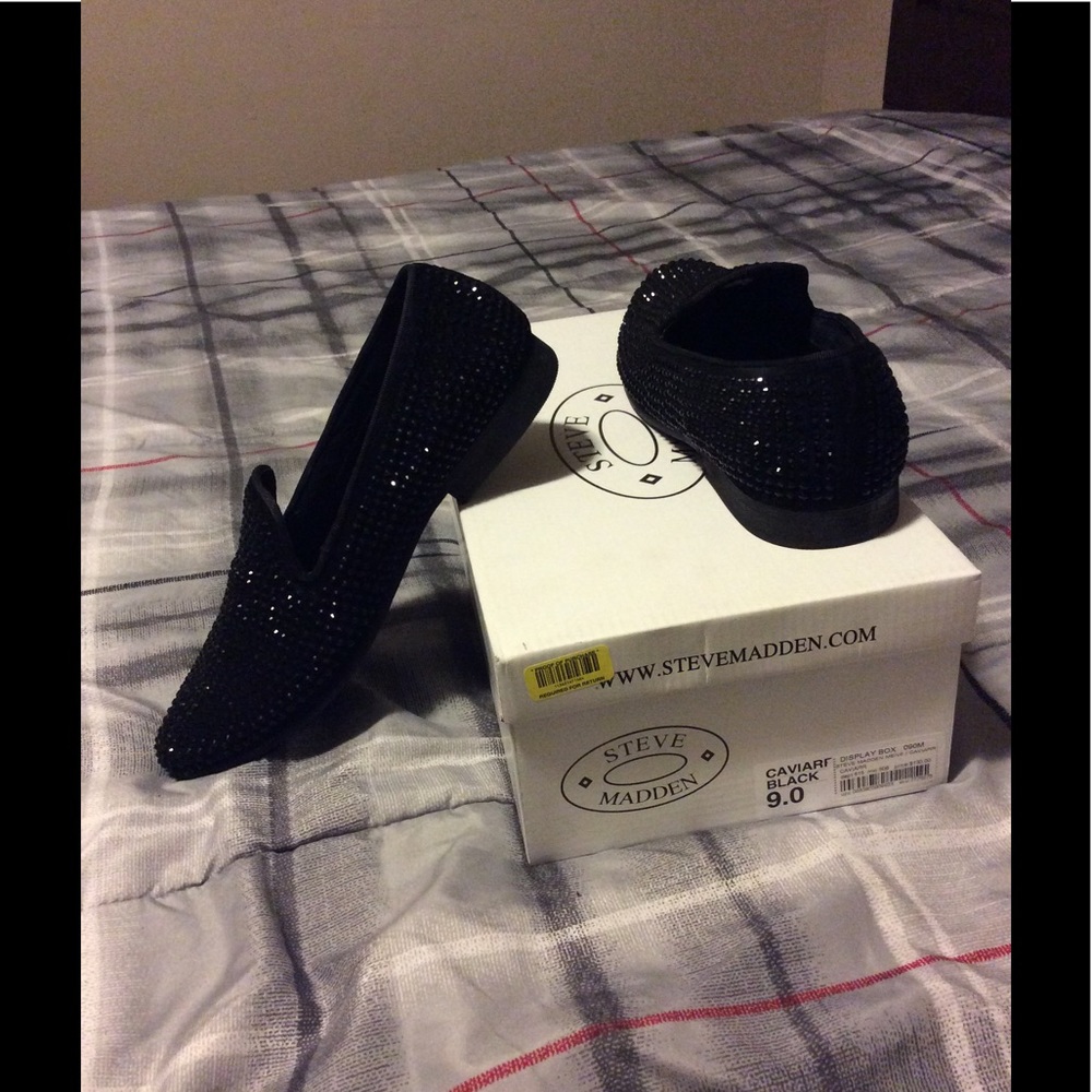 Black Steve Madden rhinestone loafers