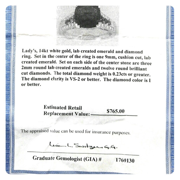 SOLD Certified Diamond and Emerald Ring - Picture 4 of 4