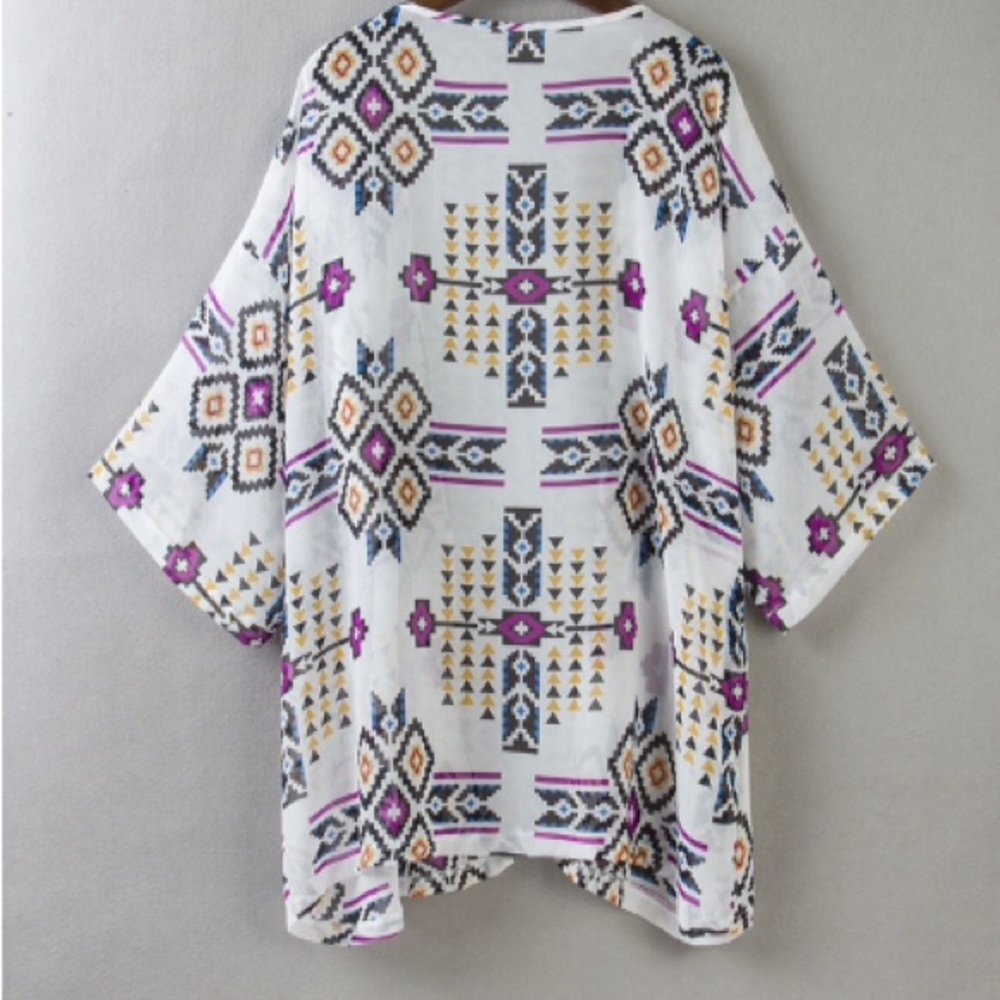 Tribal Print Sheer Kimono Cardigan Beach Coverup - Picture 5 of 6