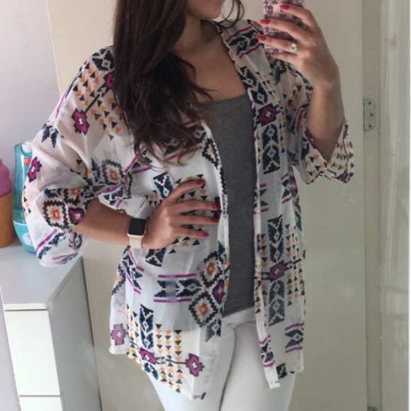 Tribal Print Sheer Kimono Cardigan Beach Coverup - Picture 3 of 6