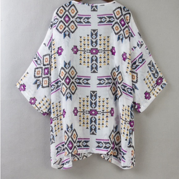 Tribal Print Sheer Kimono Cardigan Beach Coverup - Picture 5 of 6
