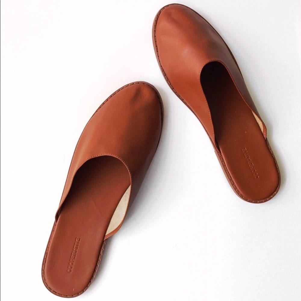 New UO Cooperative Brown Leather Mules