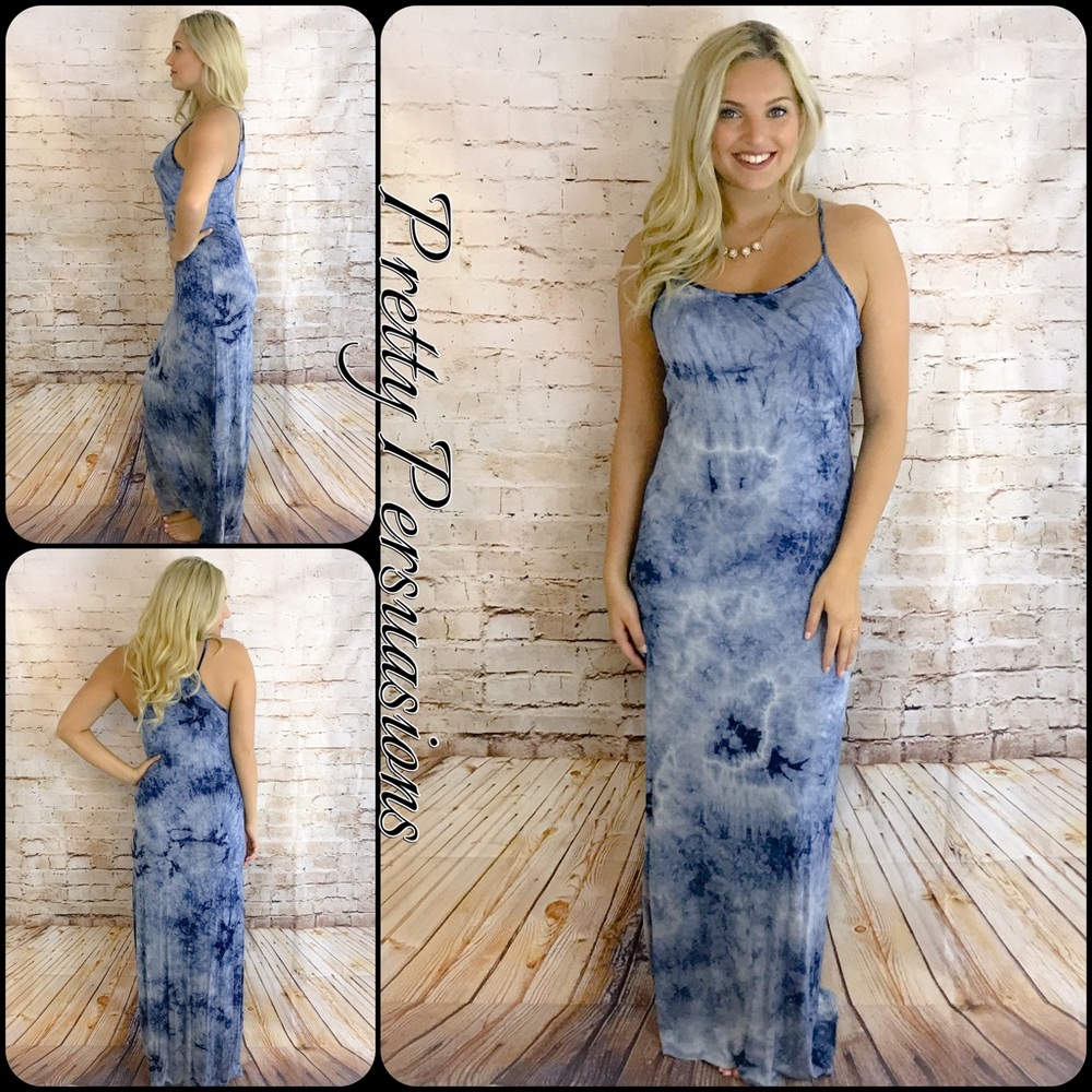 NWT Blue & Navy Tie-Dyed Maxi Dress - Picture 1 of 4
