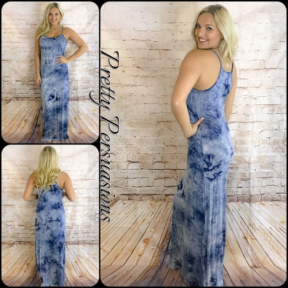 NWT Blue & Navy Tie-Dyed Maxi Dress - Picture 2 of 4