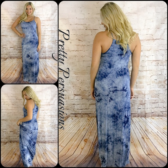 NWT Blue & Navy Tie-Dyed Maxi Dress - Picture 3 of 4