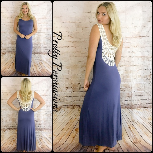 NWT Indigo Crochet Back Boho Maxi Dress - Picture 2 of 5
