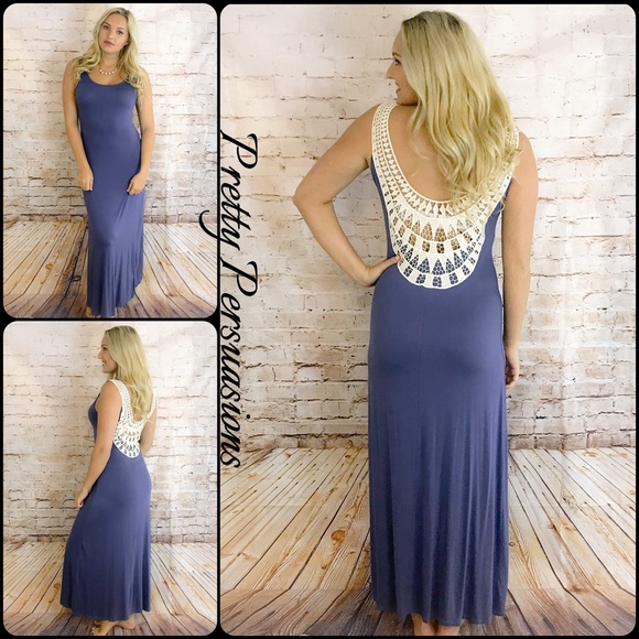 NWT Indigo Crochet Back Boho Maxi Dress - Picture 3 of 5