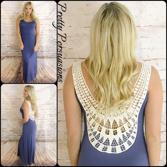 NWT Indigo Crochet Back Boho Maxi Dress - Picture 4 of 5