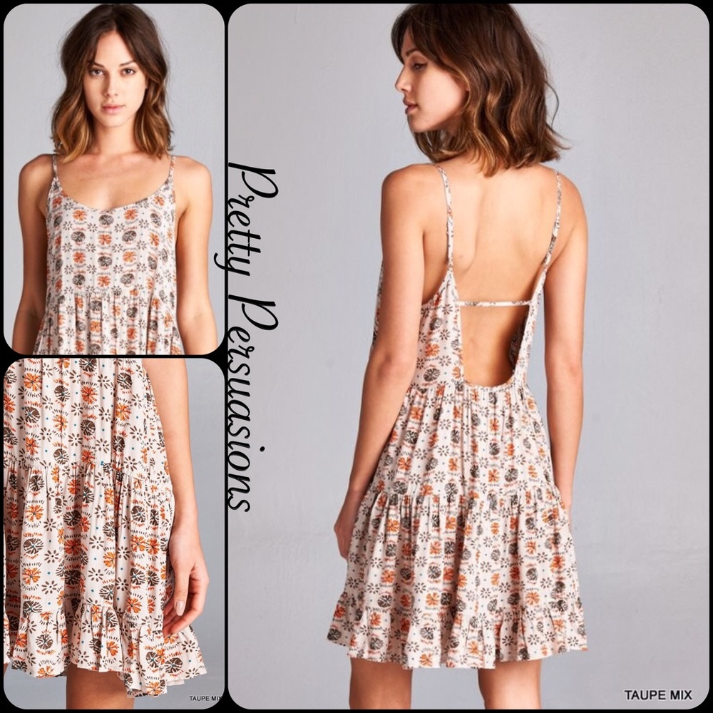 LAST TWO‼️Boho Tiered Ruffle Hem Strap Back Dress - Picture 2 of 3