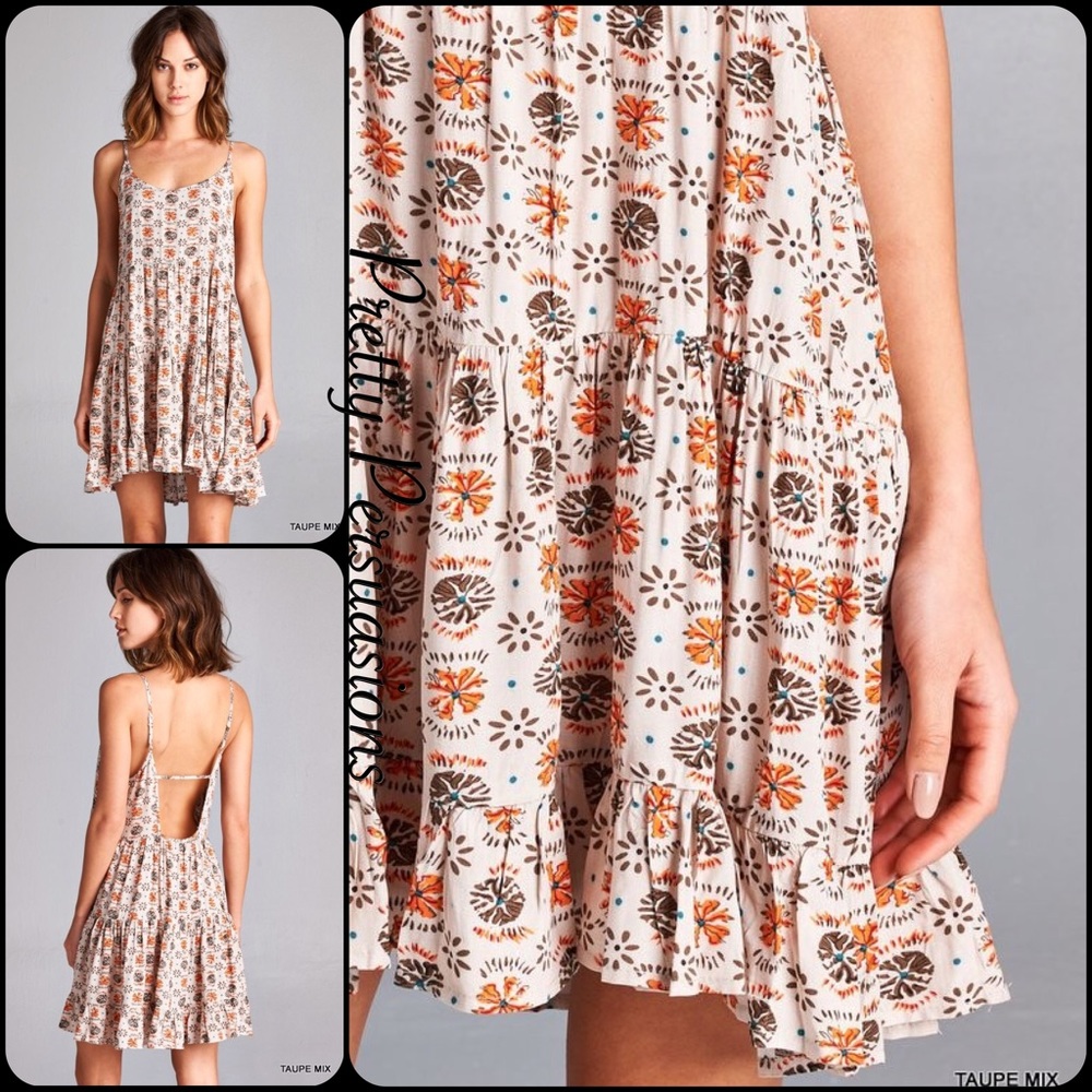 LAST TWO‼️Boho Tiered Ruffle Hem Strap Back Dress - Picture 3 of 3
