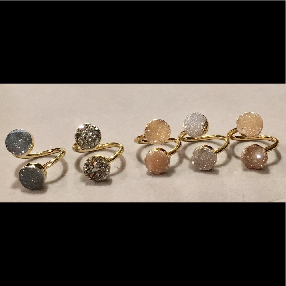GP adjustable natural 10mm round agate Druzy ring!