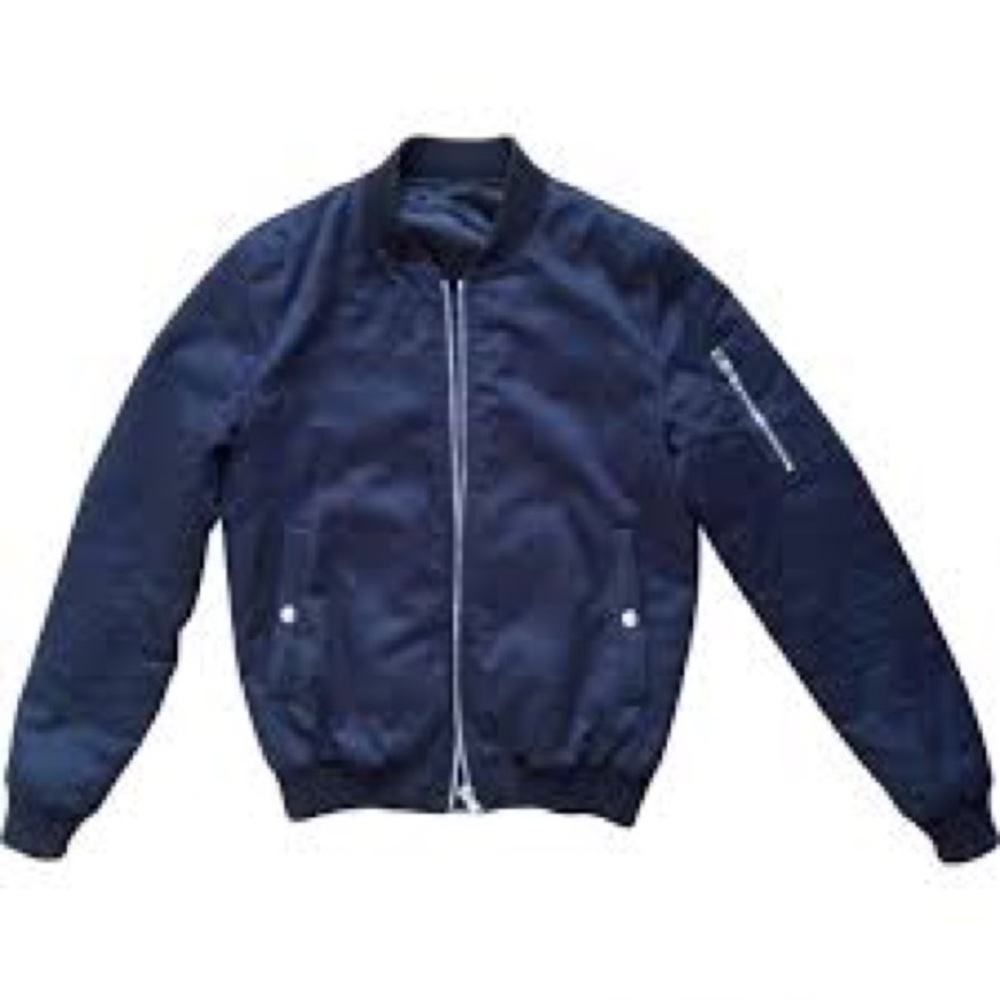 H&M Denim Navy Blue Retro Bomber Jacket