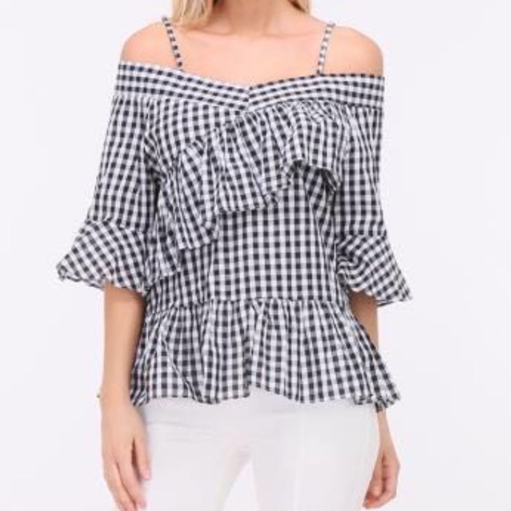 ♦️LAST ONE♦️Cold shoulder houndstooth  chic top - Picture 3 of 7
