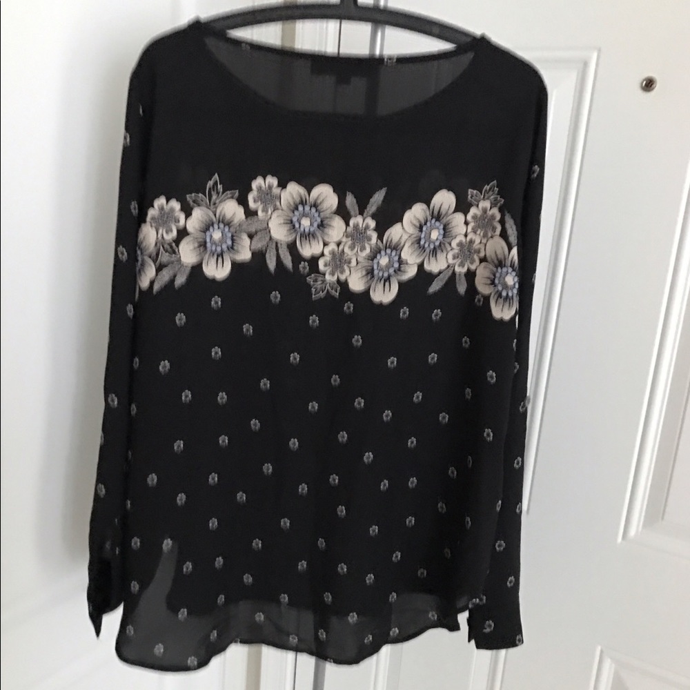 Loft Black Flower Printed Blouse (sz L)