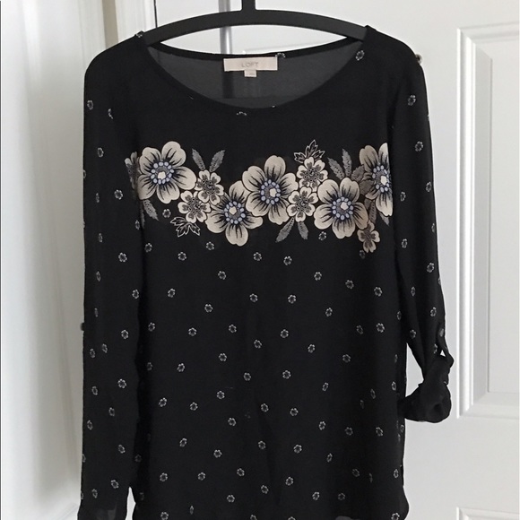 Loft Black Flower Printed Blouse (sz L) - Picture 2 of 4