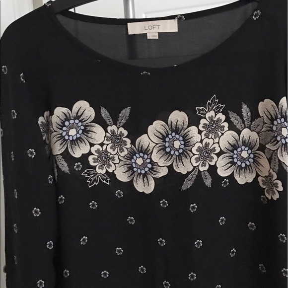 Loft Black Flower Printed Blouse (sz L) - Picture 3 of 4
