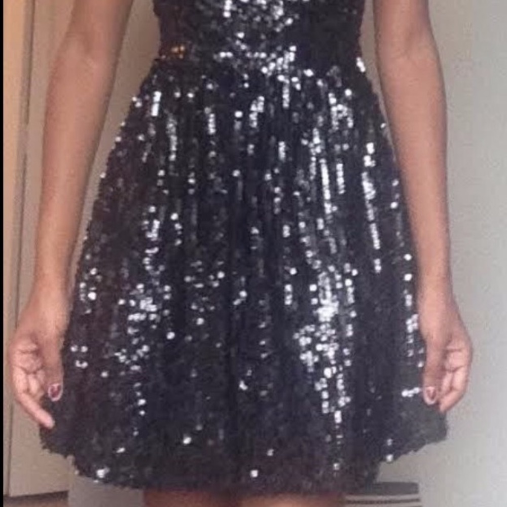 Sequined Black Homecoming Prom Pageant Dress - Picture 3 of 3