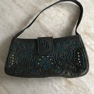 Olive/blue beaded bag