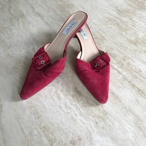 Red Suede Kitten Heal Mules