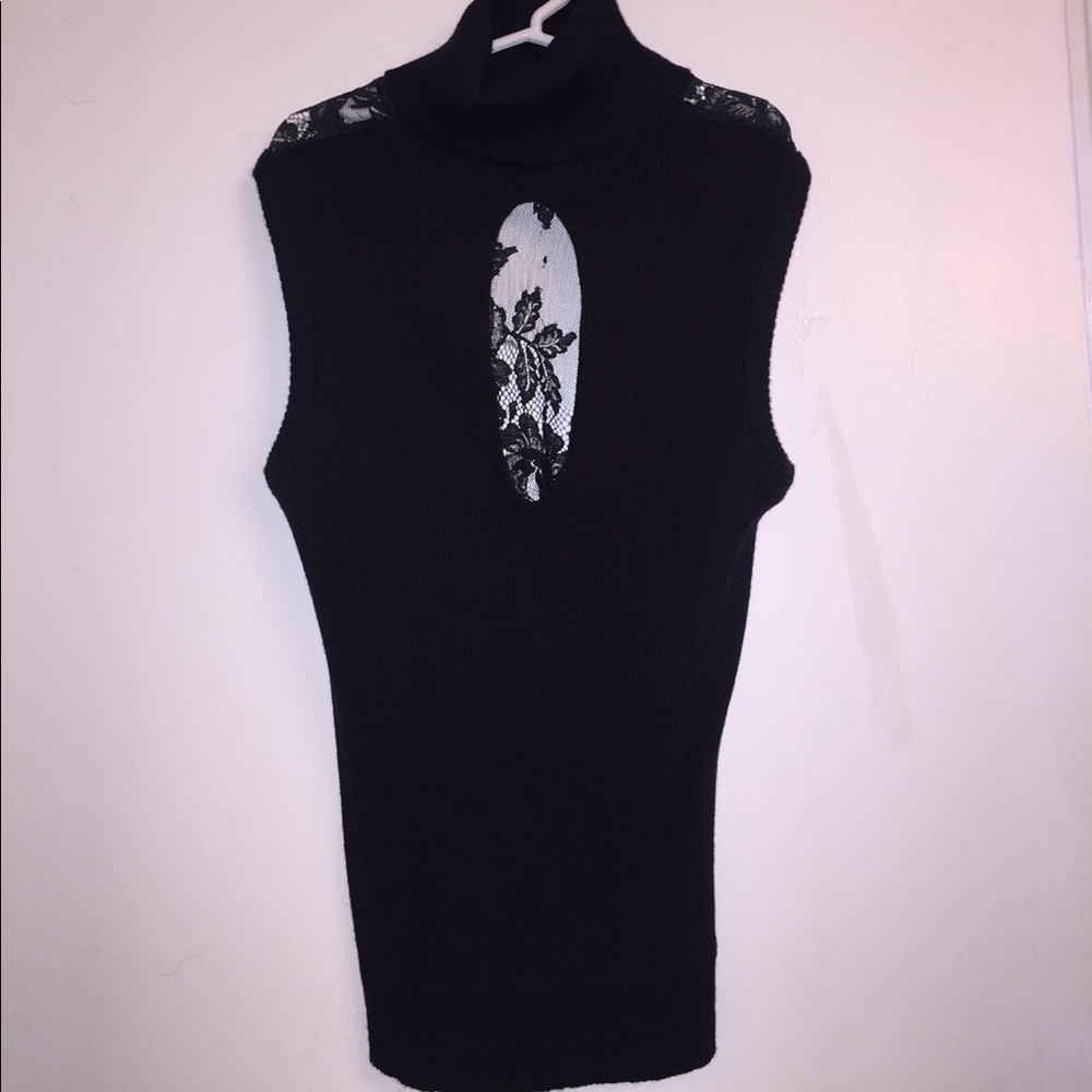 D&G lace ribbed short sleeve turtle neck