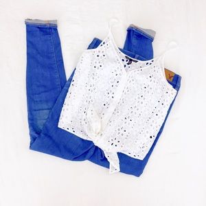 Daisy Lace White Tie-Front Tank Top