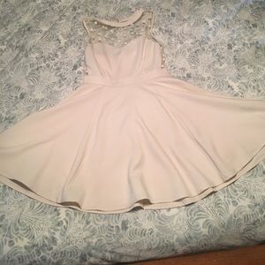 Cream dress with dotted sheer top, no sleeve. S