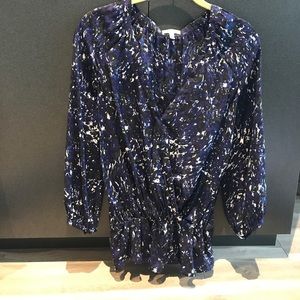 JOIE SILK BLUE BLACK FLORAL WOMENS BLOUSE