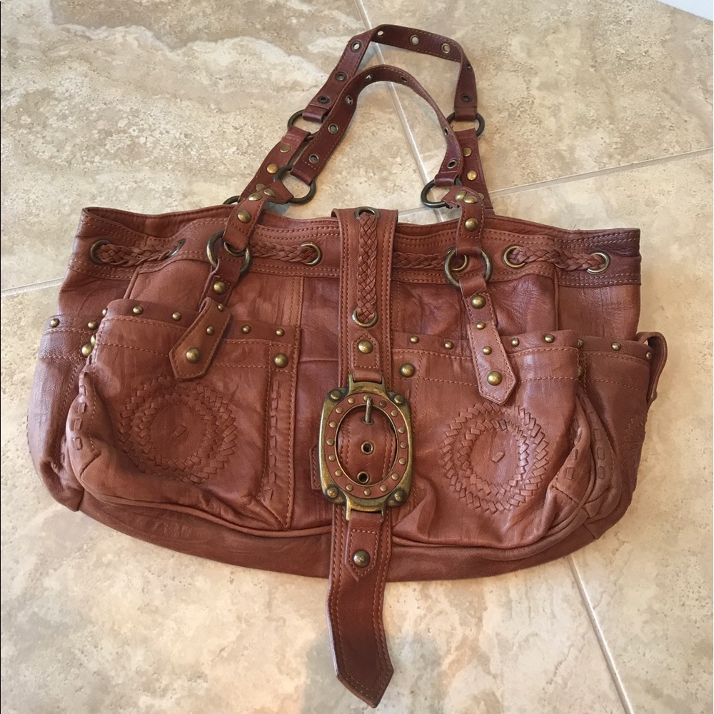 Betsey Johnson leather double pocket gold stud bag