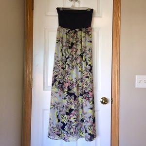 EUC Navy & Floral Print Strapless Maxi Dress
