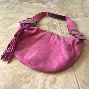 Coach pink suede shoulder bag with cleaning kit