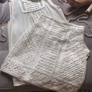 Gorgeous White Crocheted Set - Woven Skirt