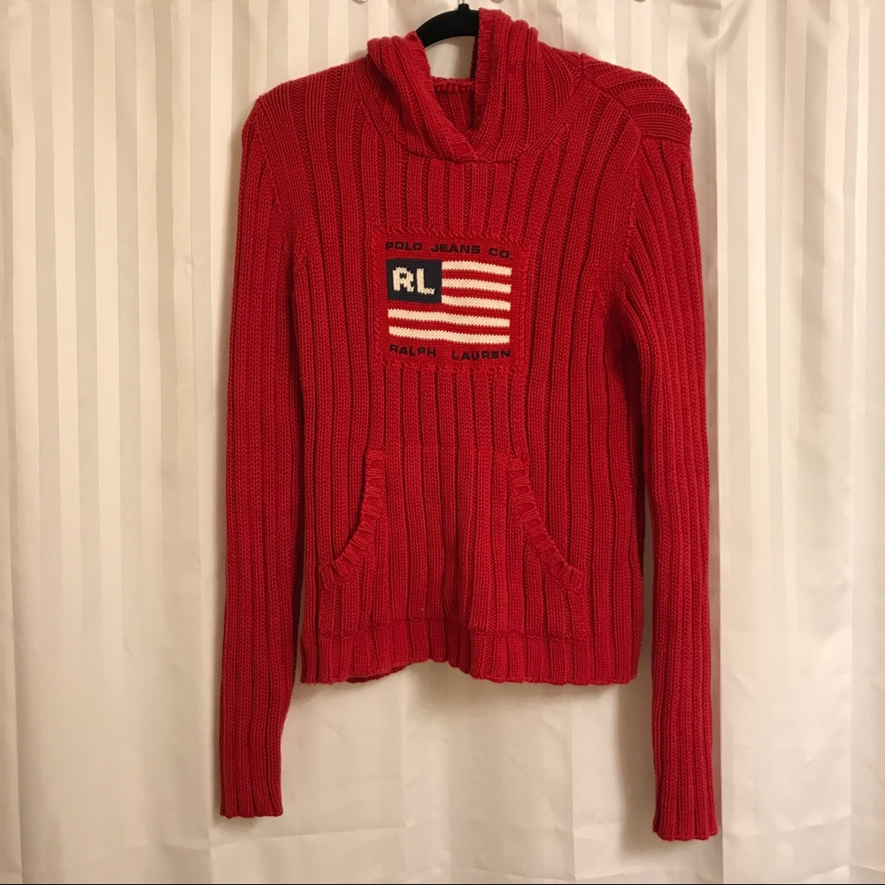 American flag preppy hooded sweater