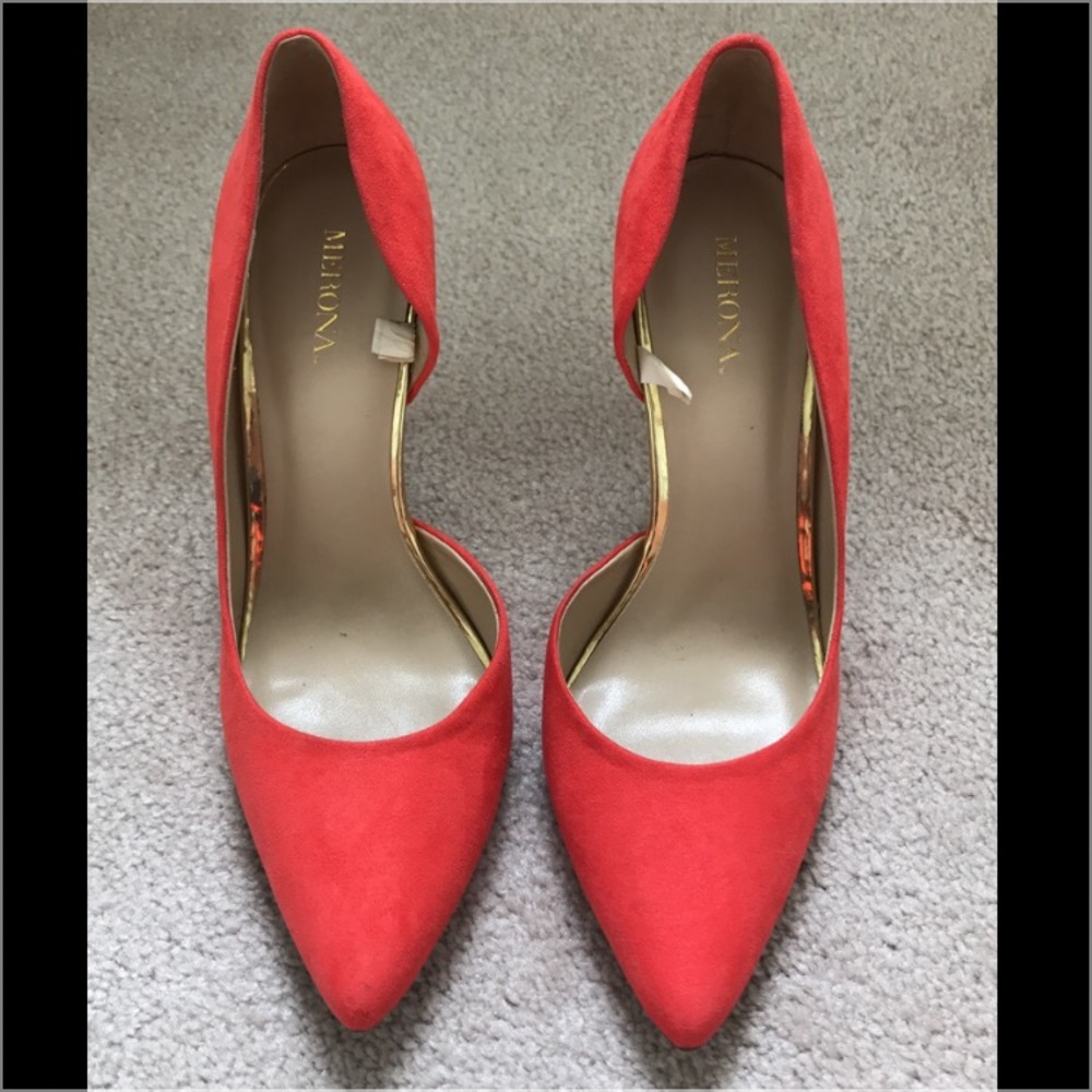 Coral suede heels